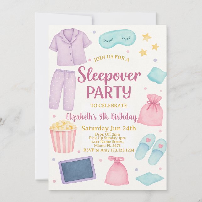 Sleepover Party Birthday Invitation (Front)