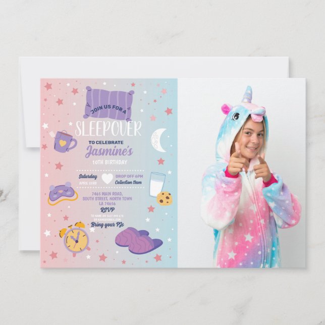 Sleepover Party Birthday Slumber Cute Girls Photo Invitation (Front)