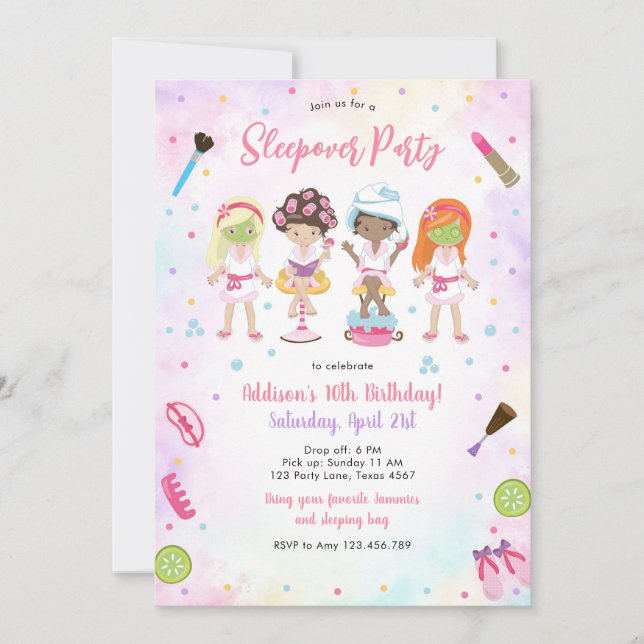Sleepover Party Girl Spa Pink Birthday Invitation (Front)