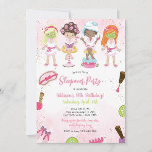 Sleepover Party Girl Spa Pink Birthday Invitation