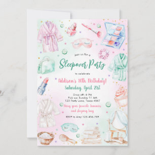 Sleepover Party Girl Spa Pink Birthday Invitation