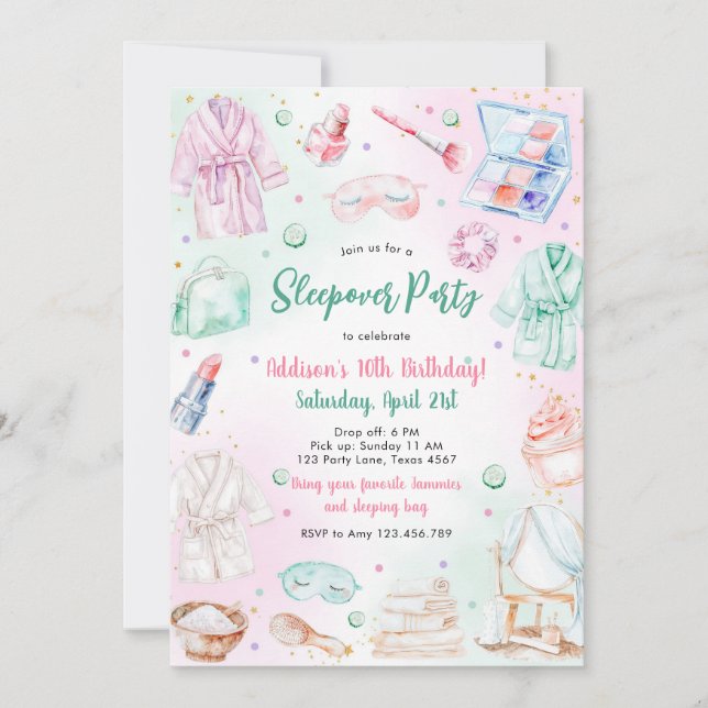 Sleepover Party Girl Spa Pink Birthday Invitation (Front)