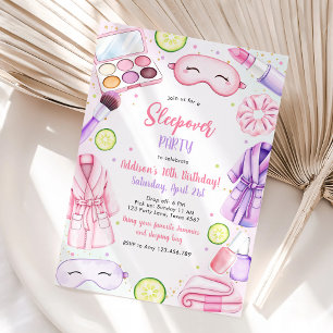 Sleepover Party Girl Spa Pink Birthday Invitation