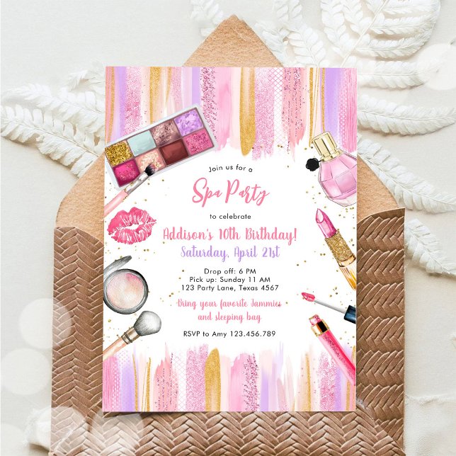 Sleepover Party Girl Spa Pink Birthday Invitation (Creator Uploaded)