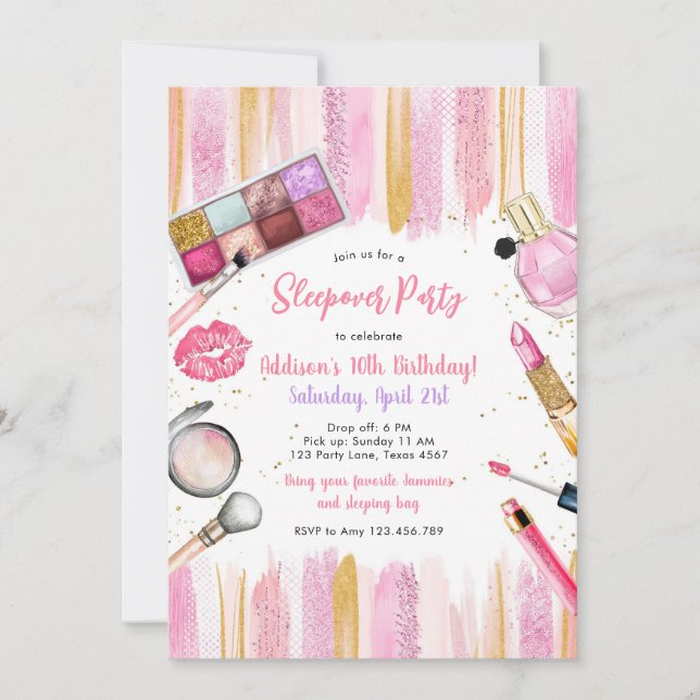 Sleepover Party Girl Spa Pink Birthday Invitation (Front)
