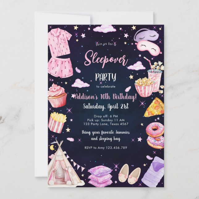 Sleepover Party Girl Spa Pink Birthday Invitation (Front)
