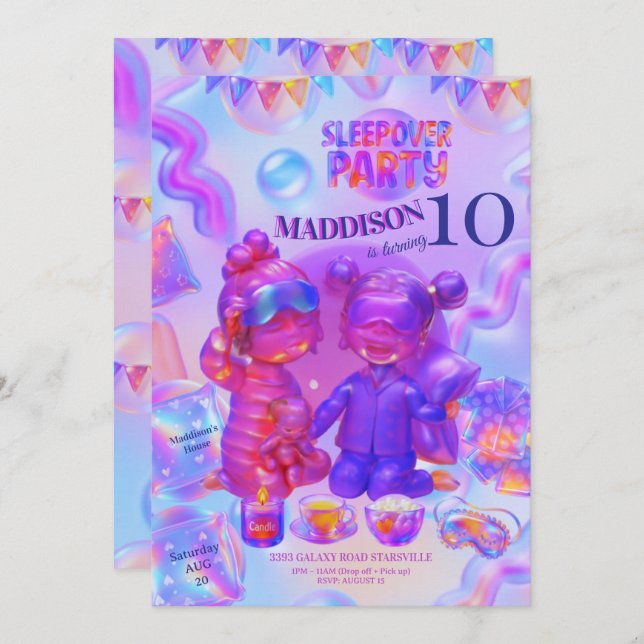 Sleepover Party Invitation | Girl Pajama Birthday (Front/Back)