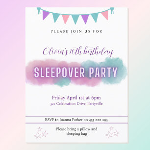 Sleepover Party invitation   Pretty pastels 