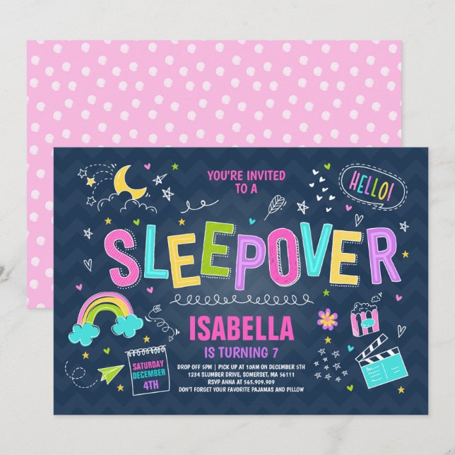 Sleepover Party Invitation Slumber Pajama Party (Front/Back)