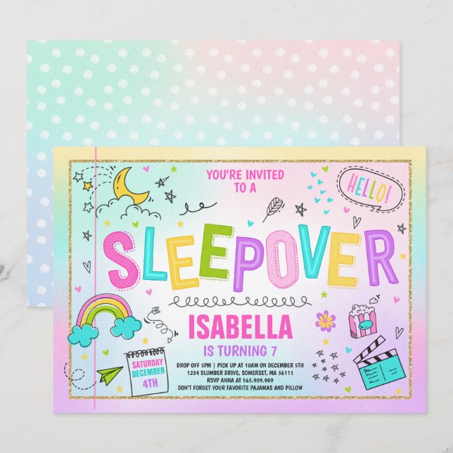 Sleepover Party Invitation Slumber Pajama Party (Front/Back)