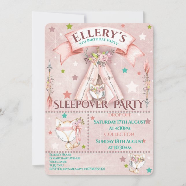 Sleepover Party Invites | Birthday Slumber Party (Front)