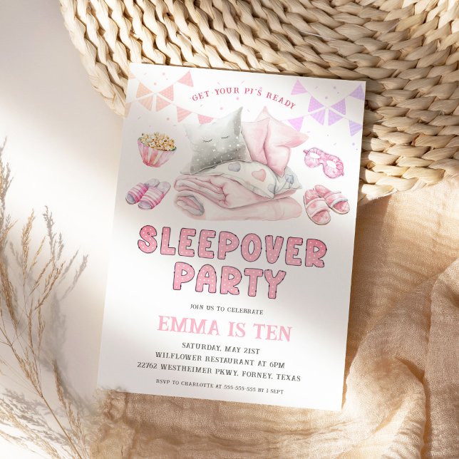 Sleepover Party Slumber Party Pink Girl Birthday Invitation (Creator Uploaded)