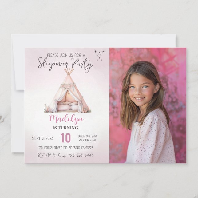 Sleepover Photo Boho Teepee Slumber Party Birthday Invitation (Front)