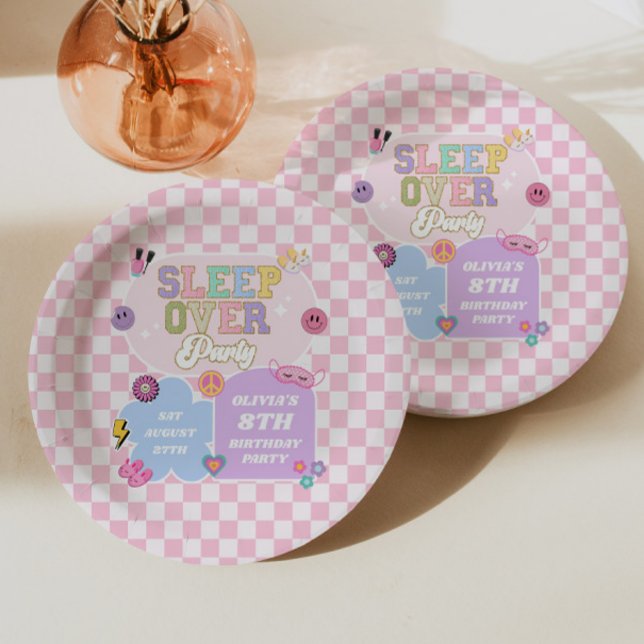 Sleepover Preppy Varsity Patch Birthday Party Paper Plate (Creator Uploaded)