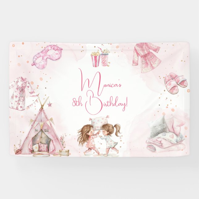 Sleepover pyjama kids birthday party banner (Horizontal)