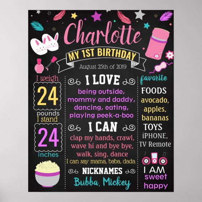Sleepover slumber party Birthday chalkboard Poster (Front)
