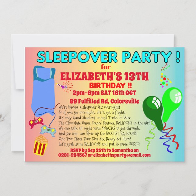 SLEEPOVER slumber party birthday Invitation (Front)