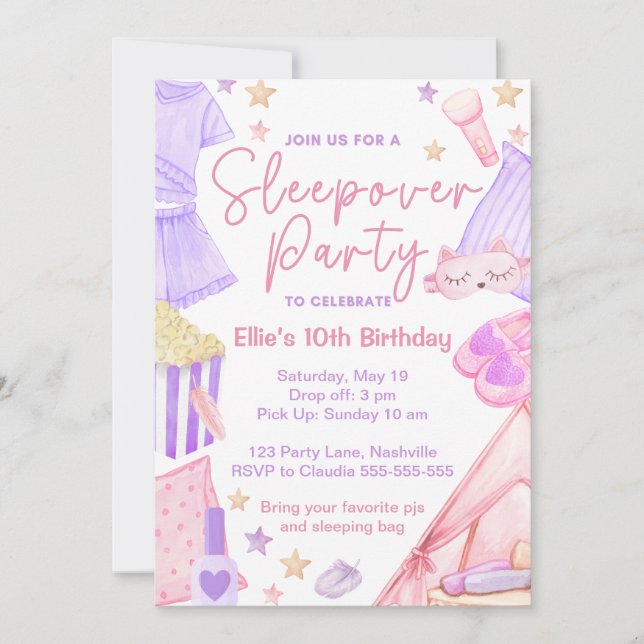 Sleepover Slumber Party Birthday Invitation  (Front)