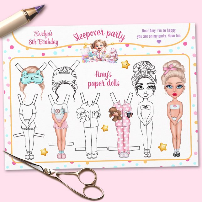 Sleepover Slumber Party Game Paper Doll Cutout Invitation (Sleepover Slumber Party Game Cutout Paper Doll)