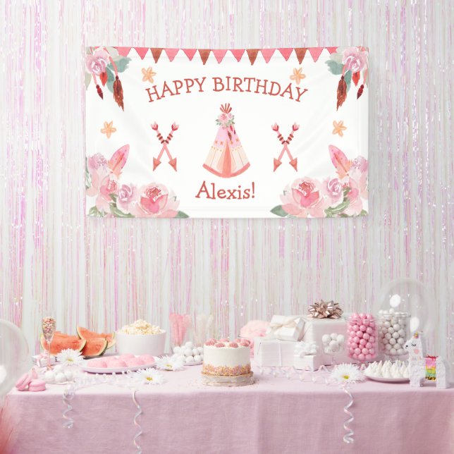 Sleepover Slumber Party Girl Pink Teepee Birthday  Banner (Party)