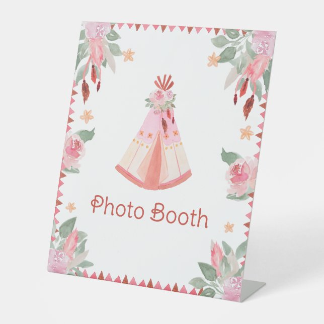 Sleepover Slumber Party Girl Pink Teepee Birthday  Pedestal Sign (Front)