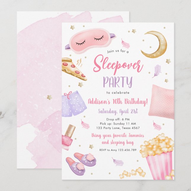 Sleepover Slumber Party Girl Spa Pink Birthday Inv Invitation (Front/Back)