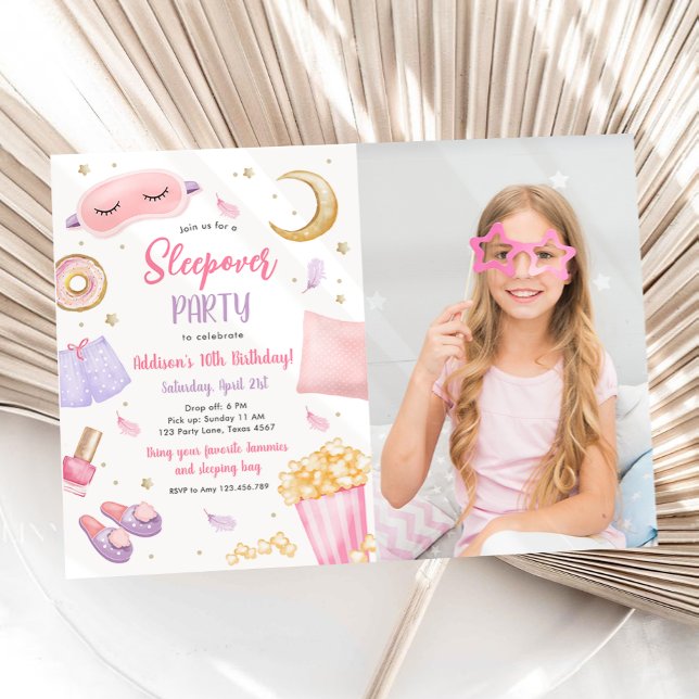 Sleepover Slumber Party Girl Spa Pink Birthday Inv Invitation (Creator Uploaded)