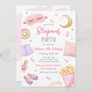 Sleepover Slumber Party Girl Spa Pink Birthday Inv Invitation