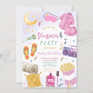 Sleepover Slumber Party Girl Spa Pink Birthday Invitation