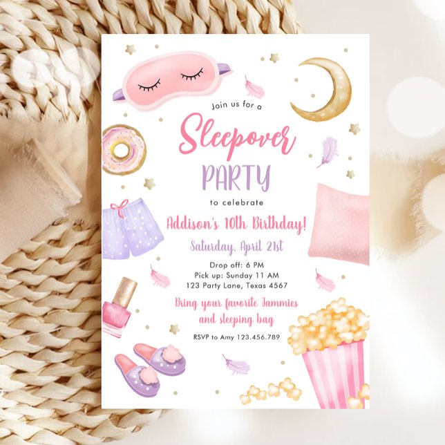 Sleepover Slumber Party Girl Spa Pink Birthday Invitation (Creator Uploaded)