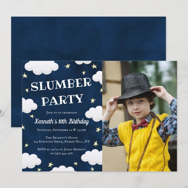 Sleepover Slumber Party Photo Birthday Invitations (Front/Back)