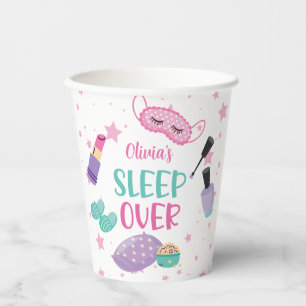 Sleepover slumber party pink purple tween paper pl paper cups