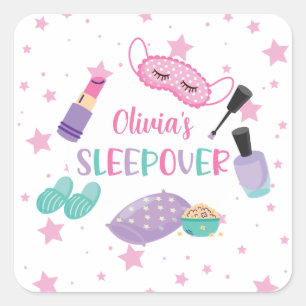 Sleepover slumber party pink purple tween square sticker