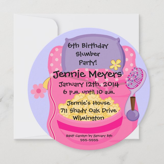 Sleepover Slumber Party Round Birthday Invitation (Front)
