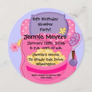 Sleepover Slumber Party Round Birthday Invitation
