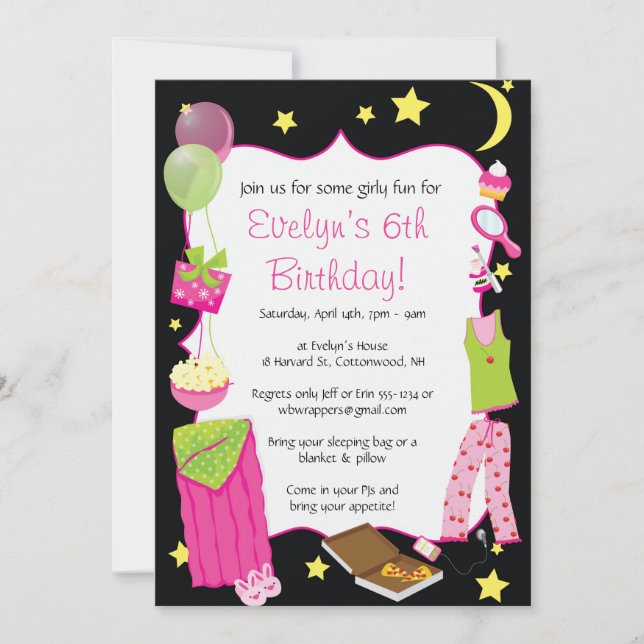 Sleepover! Slumber Party Themed Invitations (Front)
