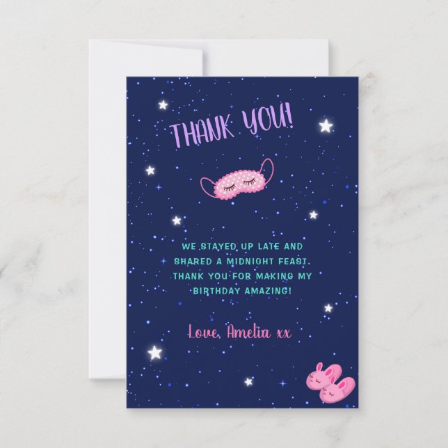 Sleepover Slumber Teen Birthday Party Thank You Card (Front)