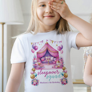 Sleepover squad Birthday pink purple glitter T-Shirt