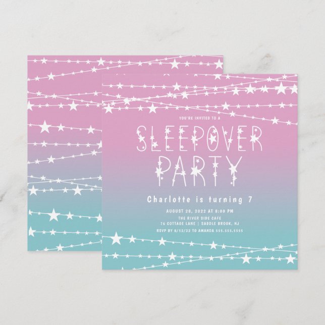 Sleepover Stars Birthday Party Invitation (Front/Back)