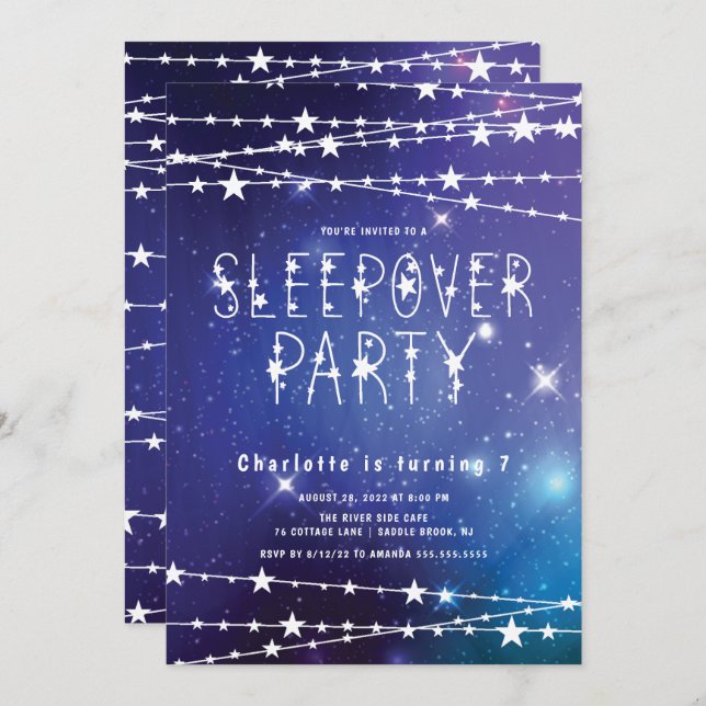 Sleepover Stars Birthday Party Invitation (Front/Back)