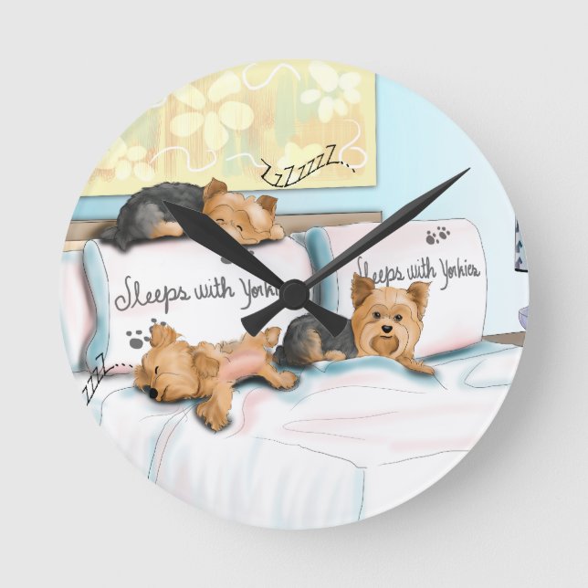 Sleeps with Yorkies by Catia Cho Round Clock (Front)