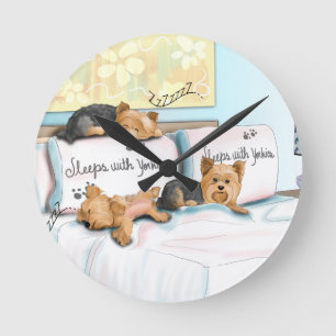 Sleeps with Yorkies by Catia Cho Round Clock