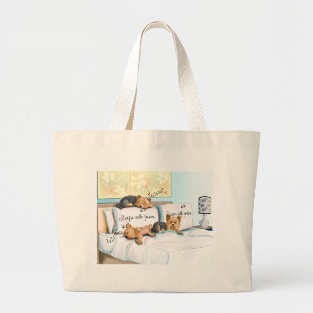 Sleeps with Yorkies Large Tote Bag (Front)