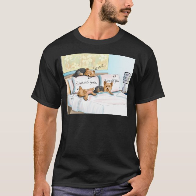 Sleeps with Yorkies T-Shirt (Front)