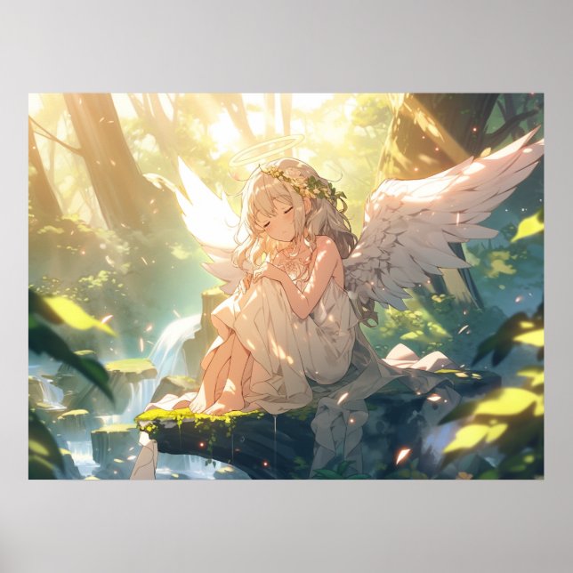 Sleepy angelic anime girl in forest poster (Front)