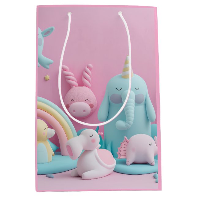 Sleepy animals on pink medium gift bag (Front)
