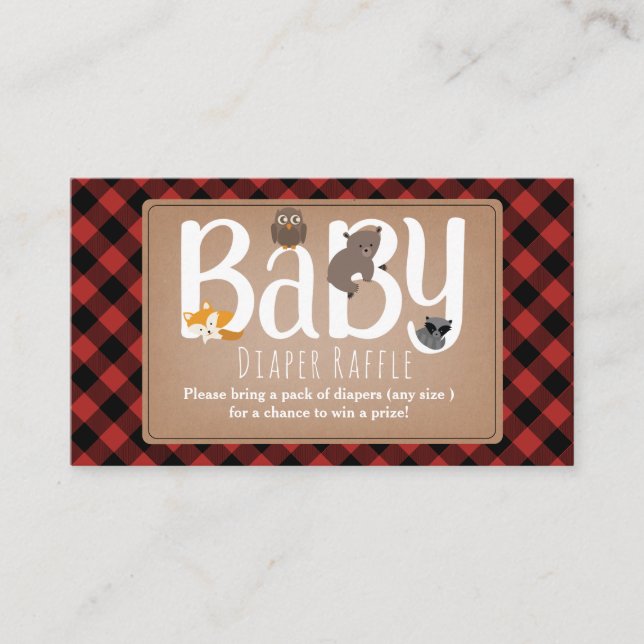 Sleepy Animals Stars Plaid Diaper Raffle Enclosure Card (Front)