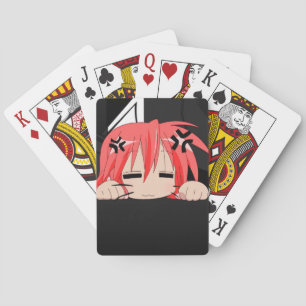 Sleepy anime girl playing cards