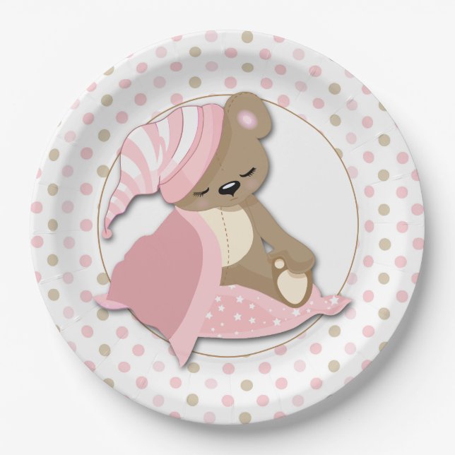 Sleepy Baby Bear Girl Paper Plate (Front)