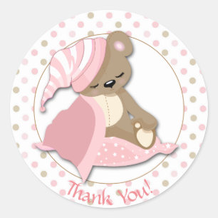 Sleepy Baby Bear Girl Shower Thank You Classic Round Sticker
